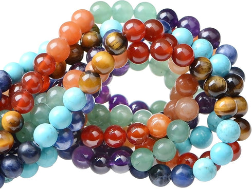 100Pcs Natural Crystal Beads Stone Gemstone Round Loose Energy Healing Beads with Free Crystal Stretch Cord for Jewelry Making (7-Chakra Beads, 8M...