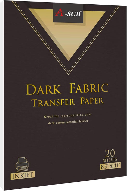 A-SUB Inkjet Printable Iron On Heat Transfer Paper for Dark Fabrics, 20 Sheets 8.5x11 Inch, Make Custom T Shirts, Totes, Bags...