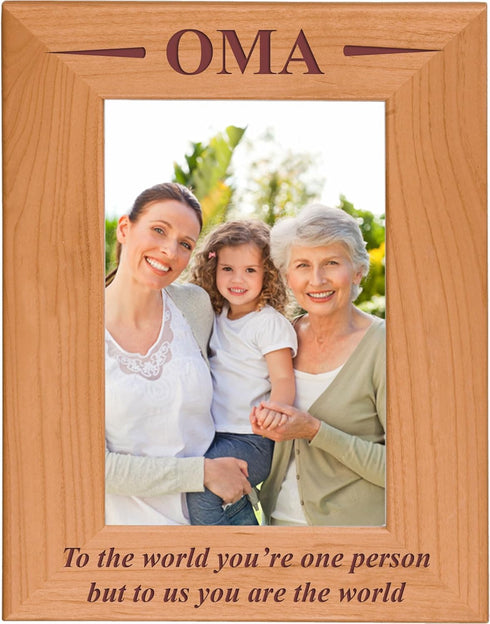 CustomGiftsNow Oma - To the world you're one person but to us you are the world - Engraved Wood Picture Frame (4x6 Vertical)...