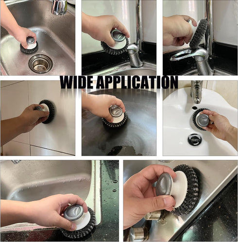 Stainless Steel Wool Scrubber with Handle, Heavy Duty Dish Scrubber, Steel Brush for Cleaning Pots, Pans, Grills, Sink (4 Pack)...