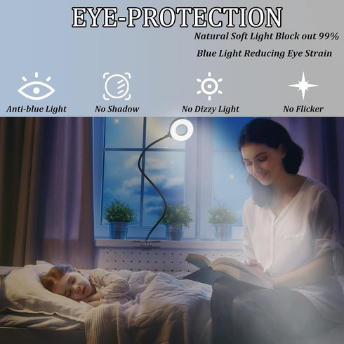 KBG Desk Lamp Clip on Light, 3 Color Modes & 10 Brightness Flexible Gooseneck Desk Lamp, Eye Protection Desk Light for Kids Reading Book in Bed at...