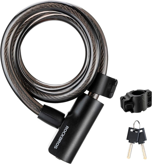 ROCKRBOS Bike Cable Lock with Keys, 2 Keys & 1 Mount Bracket, ABS Lock Shell, Cable Lock for Bike/Gate/Scooter...