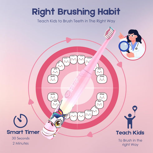DADA-TECH Kids Electric Toothbrush Rechargeable, Soft Unicorn Tooth Brush with Timer Powered by Sonic Technology for Children Boys and Girls Age 3...