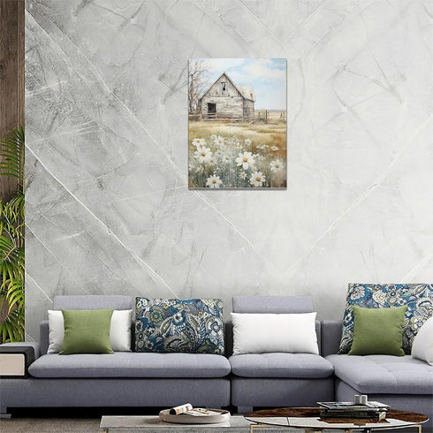 Farmhouse Barn Decor Farm Scenery Pictures Barn Canvas Prints Painting Barn Decorations Framed Artwork for Bathroom Living Room Bedroom 12"x16"...