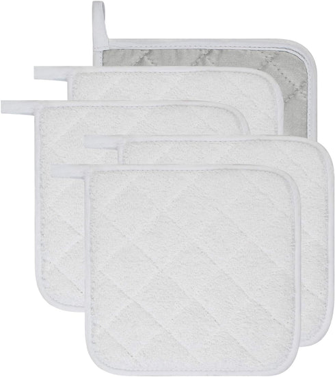 100% Cotton Kitchen Everyday Basic Terry Pot Holder Heat Resistant Coaster Potholder for Cooking and Baking Set of 5 White...