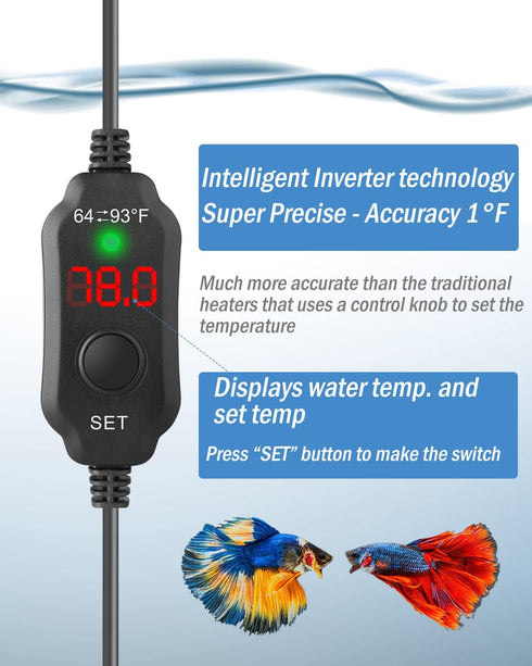 AquaMiracle Adjustable 10W Betta Heater Small Aquarium Heater Submersible Fish Tank Heater 5V/2A USB Powered Super Mini Aquarium Heater with Digit...