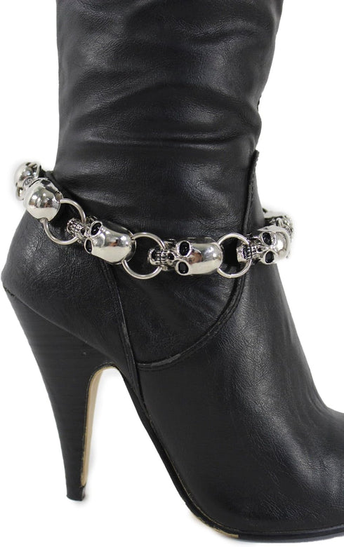 TFJ Women Boot Bracelet Chains Bling Metal Skeleton Skulls Western Fashion Anklet Shoe Charm Silver...