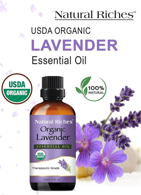 Natural Riches Organic Lavender Essential Oil with Premium Therapeutic Quality Pure USDA Certified - for Diffuser, Aromatherapy, Sleep, Meditation...