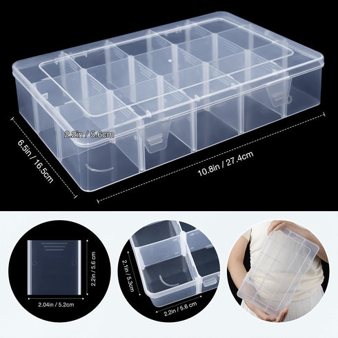 Benbilry 2 Pack 15 Grids Clear Storage Containers Plastic Organizer Box Craft Storage Boxes with Adjustable Dividers for Beads Organizer Art DIY F...