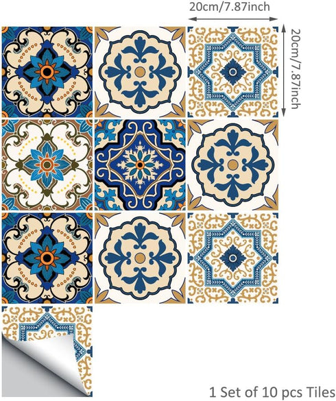 Self-Adhesive Wall Tile Decals, Peel and Stick Tile Stickers, Waterproof Backsplash Stickers for Kitchen Bathroom Decor, 8x8inch 10Pcs, Moroccan 0...