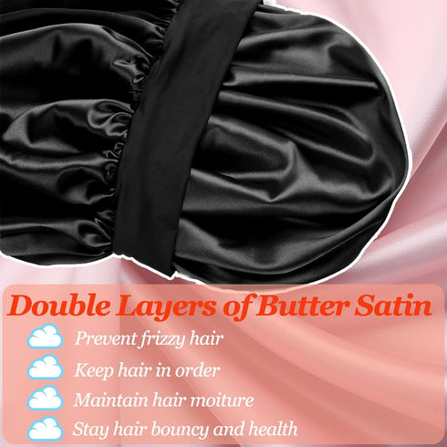 Satin Bonnet Silk Bonnet Hair Bonnet for Sleeping Women,Large Double Layer Satin Hair Bonnet for Sleeping with Adjustable Tie Band,Soft Elastic Br...
