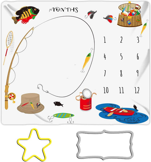 Baby Monthly Milestone Blanket Go Fishing Baby Blanket, 48x40in, Newborn Memory Blanket BTZDME3...