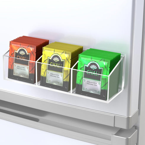 NiHome Magnetic Three-Compartment Acrylic Tea Bag Organizer, Versatile Storage Solution for Tea Bags and Small Items, Durable Sleek Design with Co...