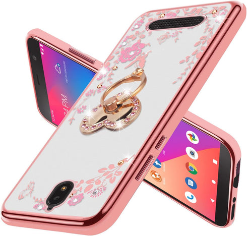 B-wishy for Blu View 2 Case for Women, Glitter Crystal Butterfly Heart Floral Slim TPU Luxury Bling Cute Protective Cover with Kickstand+Strap for...