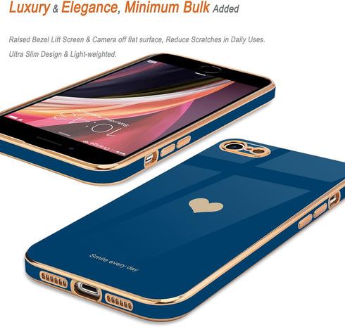 Teageo for iPhone SE 2020 Case, iPhone 7 Case, iPhone 8 Phone Case for Women Girl Cute Love-Heart Luxury Bling Plating Soft Back Cover Camera Prot...