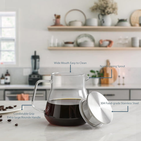 CNGLASS One-Touch Glass Tea Maker,20oz(600ml) Glass Teapot and Kettle with Stainless Steel Filter Lid,Borosilicate Glass Tea Pot for Loose Leaf Te...