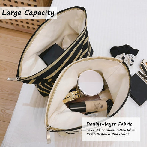 Large Aesthetic Makeup Bag, Floral Cosmetic Bags for Women Girls, Canvas Makeup Organizer Storage with Zipper, Travel Toiletry Bag, Cute Skincare ...