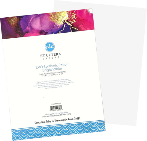 Alcohol Ink Paper - Non-Absorbent, Heavy Weight & Tear Resistant - Easily Wipes Off for Reusable Art Paper - Flexible Bright White EVO 9x12 Inch (...
