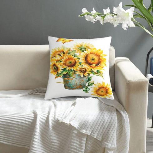 VARUN Sunflowers Pillowcases Yellow Flowers Golden Butterfly in a Rusty Iron Bucket Pillow Case Decorative Throw Pillow Cover for Home Sofa Office...
