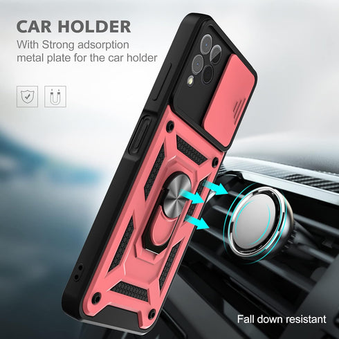 for T-Mobile REVVL 6 Pro 5G Case, T-Mobile REVVL 6X Pro Case with Slide Camera Cover and 2pcs HD Screen Protector, 360° Rotation Ring Kickstand [M...
