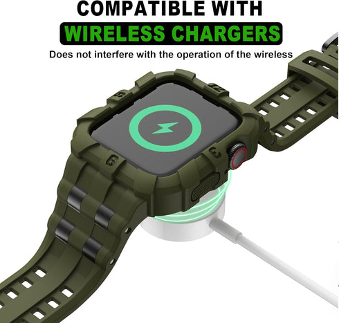 T-ENGINE Band Compatible with Apple Watch 44mm SE Series 6 Series 5 4 for 42mm Series 3, TPU Protective Raised Edge Case with Band Inserted 316L S...