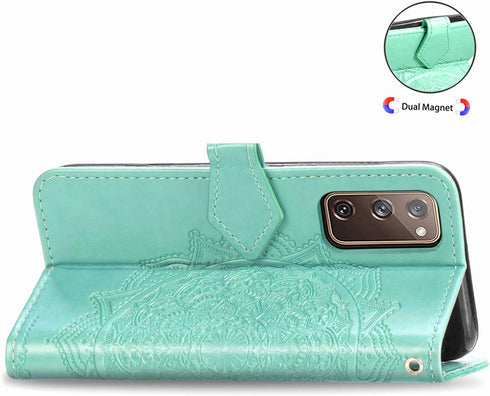 Samsung Galaxy S20 FE 5G Wallet Phone Case,Stylish Advanced Mandala Embossing PU Leather Flip Phone Case ID Card Slots and Stand Magnetic Closure ...