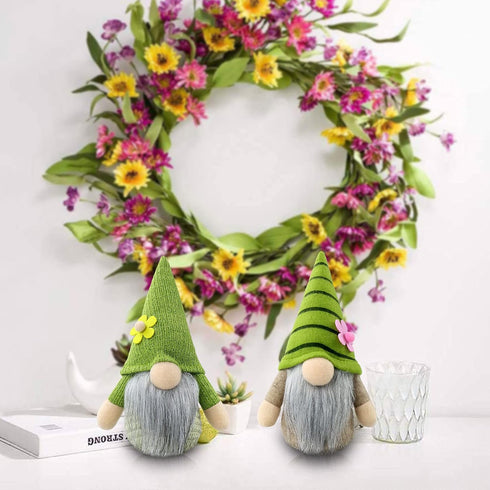 Gehydy Set of 2 Spring Gnomes Plush Easter Sunflower Gnome Decoration Gift Handmade Green Scandinavian Tomte Stuffed Farmhouse Decor for Home Kitc...