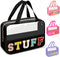 Chenille Letter Clear Makeup Bags Stuff Tote, Preppy Patch Makeup Bag Zipper with Handle, Waterproof PVC & Nylon Portable Glitter Large Cosmetic T...