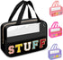 Chenille Letter Clear Makeup Bags Stuff Tote, Preppy Patch Makeup Bag Zipper with Handle, Waterproof PVC & Nylon Portable Glitter Large Cosmetic T...