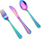 LIANYU 12-Piece Rainbow Kids Silverware Set, Stainless Steel Toddler Utensils, Hammered Preschooler Metal Flatware Cutlery Set, Children Tableware...