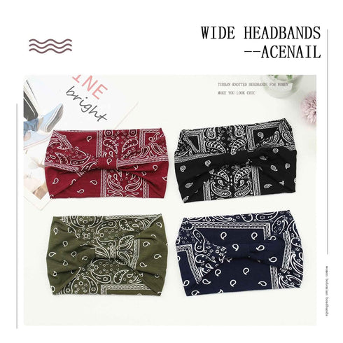 Wide Headbands Women Knotted Turban Headband Elastic Non Slip Hairbands Floral Workout Headbands Yoga Cotton Hair Scarfs Boho Head Wraps Fashion H...
