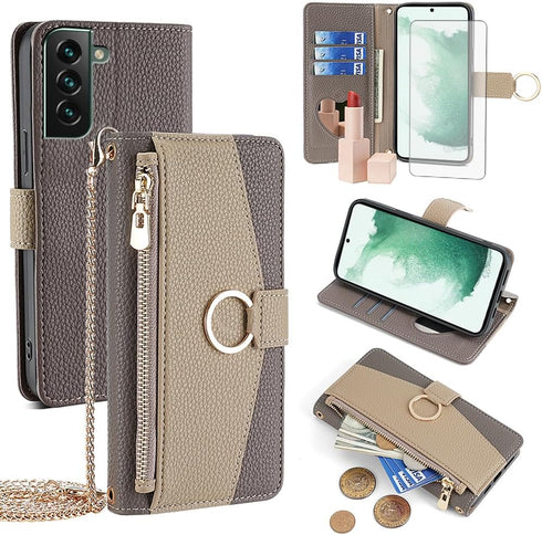 Asuwish Phone Case for Samsung Galaxy S22 Plus S22+ 5G Wallet Cover with Screen Protector and Mirror Flip Cover Ring Credit Card Holder Crossbody ...