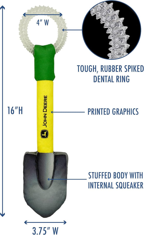 JOHN DEERE DOG TUG TOY. SHOVEL Shaped Toy with inner Squeaker. TOUGH, STURDY PET TOY with John Deere Logo. BEST DOG DIGGING TOY for DOG OWNERS, Fa...