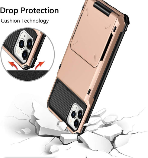 Vofolen for iPhone 11 Pro Wallet Case 4-Card Holder Credit ID Slot Flip Door Hidden Pocket Anti-Scratch Dual Layer Hybrid Bumper Armor Protective ...