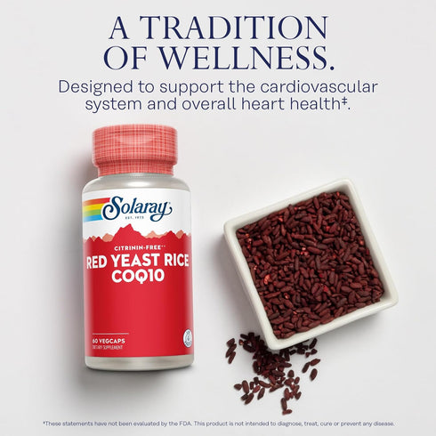 SOLARAY Red Yeast Rice Plus CoQ-10 & No-Flush Niacin Vitamin B-3, Healthy Heart & Cardiovascular Support, Non-Irradiated & Citrinin Free, 60 Day M...