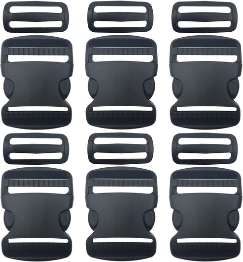6 Set 2 Inch Flat Dual Adjustable Plastic Quick Side Release Plastic Buckles and Tri-glide Slides for Luggage Straps Pet Collar Backpack Repairing...