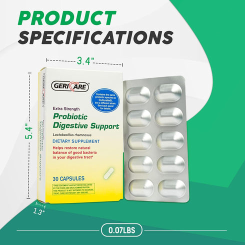 GeriCare Probiotic Digestive Support | Extra Strength 20 Billion CFU Lactobacillus Rhamnosus R-11 Daily Probiotic | Keeps Your Digestive System Ba...