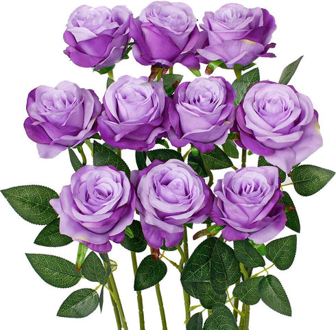 Luyue 10PCS Artificial Roses Flower with Stems Slik Fake Flowers Bouquet Realistic Long Stem Faux Rose for Valentines Day Wedding Home Decor...