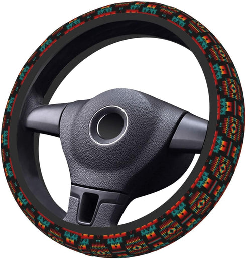 Native American Steering Wheel Cover, Red Auto Steering Wheel Protector Universal Car Accessories Neoprene Interior Decor Protection 15 Inch Fit U...