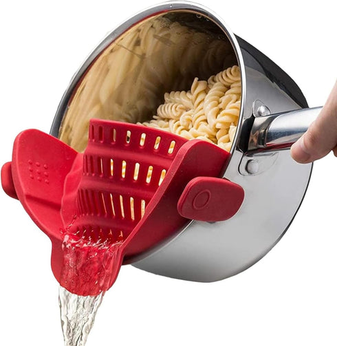 Kitchen Gizmo Snap N Strain Silicone Pot Strainer - Adjustable Clip-On Pasta Strainer for Pots, Pans, and Bowls - Large Red Kitchen Colander...