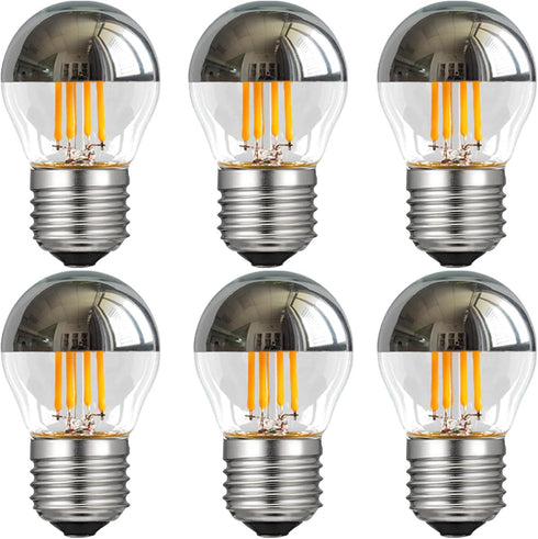 Half Chrome Light Bulb 4W Dimmable G45 Silver Mirror Reflected Light 40W Equivalent Warm White 2700K Silver Tipped Mirror Light Bulb E26 Base Deco...