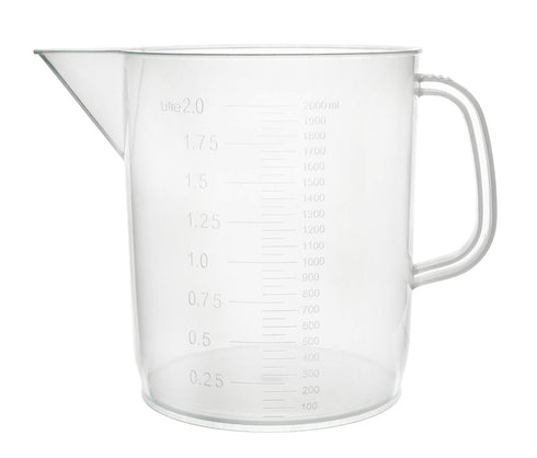 EISCO Plastic Pitcher, 2000mL (2L) - Short Form, Euro Design - Molded Graduations - Chemical Resistant & Autoclavable Polypropylene - Measuring Ju...