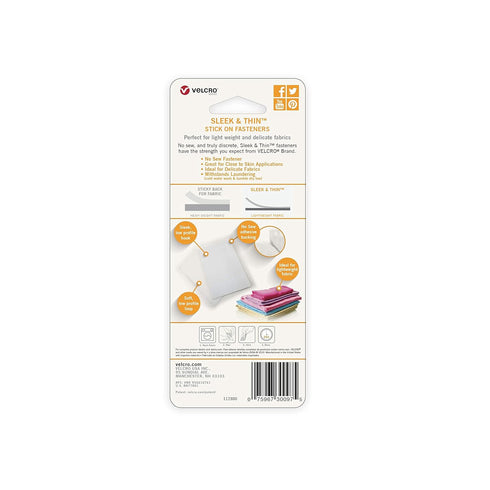 VELCRO Brand Sleek and Thin Stick On Wide Rectangle for Fabrics | 6in x 4in, White | Soft on Skin Ultra Light | Adhesive Back No Sewing Needed...