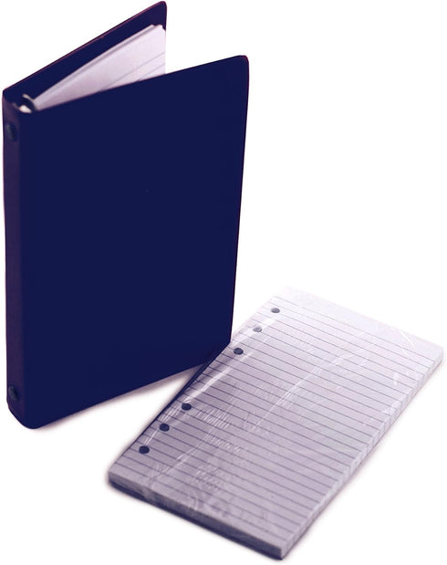 HNR Blue Loose-Leaf Memo Book, 6 3/4 x 3 3/4", 6-Ring Binder, 80 Pages + Free Refill 80 Pages...