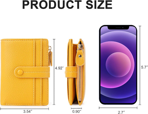 Small Wallet for Women,Leather RFID Blocking Wallets,Bifold Ladies Wallets Card Holder Zipper Coin Pocket with ID Window Yellow...