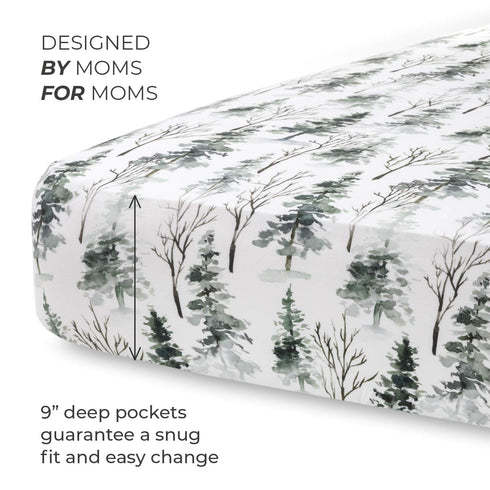 Pobi Baby - Premium Fitted Crib Sheets for Standard Crib Mattress - Ultra-Soft Cotton Blend, Stylish Woodland Pattern, Safe and Snug for Baby (Mag...