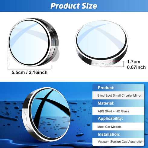 2024 New Upgrade Blind Spot Mirrors, Round 360°Convex Car Mirror Rear View with Border, Silver Wide Angle Side Mirror Car Exterior Accessories for...