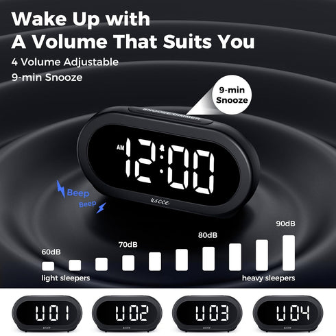 uscce Small Digital Clock for Bedroom: 6 Dimmable Brightness 4 Alarm Volume - Plug in Clock with Easy Operation for Bedside Desk...