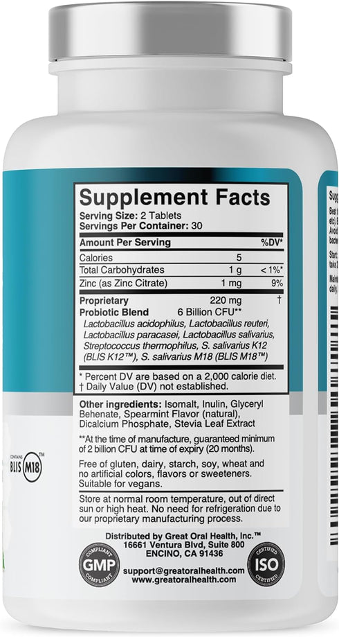 Oral Probiotics for Mouth Bad Breath Treatment for Adults: Dentist Formulated Advanced Oral Probiotics for Teeth and Gums with BLIS K12 M18-60 Che...