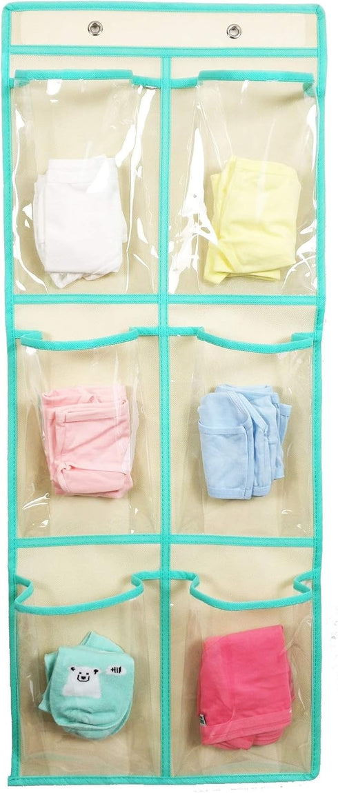 NIMES Over The Door Shoe Organizer Hanging Narrow Closet Door Storage 6 Large Clear Pockets Chart 2 Pack (Beige)...